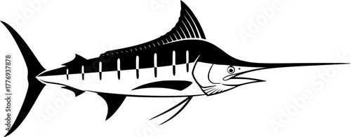 Illustration of a marlin fish with a long pointed bill silhouette
