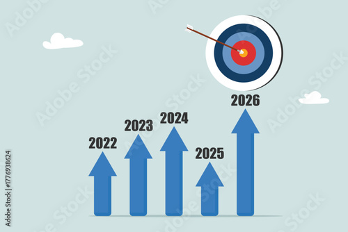 Business financial plan market concept 2025 to 2026, profit growth performance in 2026, money income growth chart, Entrepreneurs analyze work profitability.
