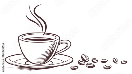 A cup of coffee with coffee beans