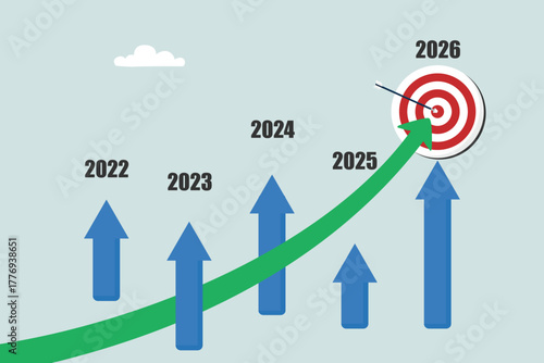 Business financial plan market concept 2025 to 2026, profit growth performance in 2026, money income growth chart, Entrepreneurs analyze work profitability.