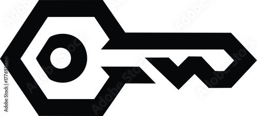 Black and white key icon representing security and access.