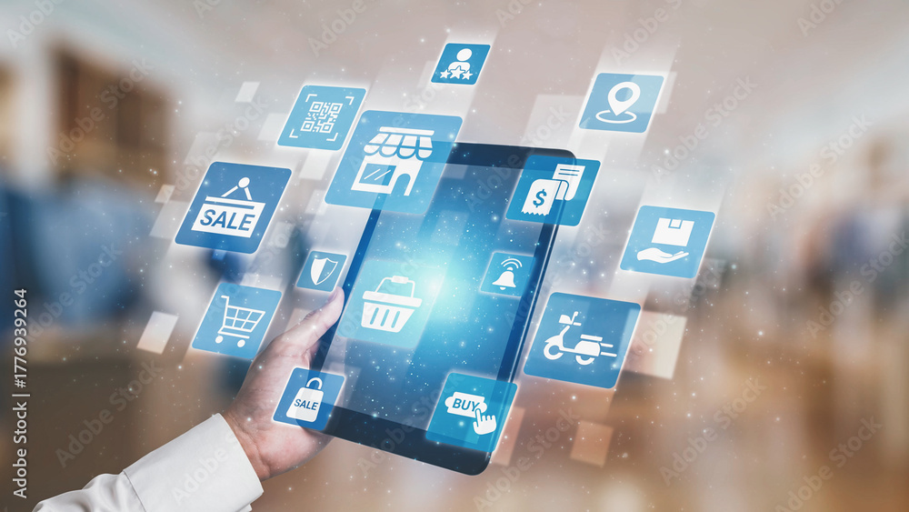 Obraz premium BOPIS combines online shopping with in-store pickup. The BOPIS model improves retail efficiency, enhance customer shipping experience, and supports brand the BOPIS strategy option in e-commerce. Spire