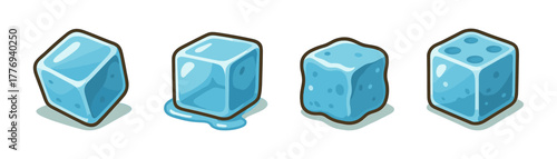 Ice cubes cartoon icons ,cold, water, drink, refreshment, frozen
