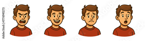 Man emotions cartoon icons ,character, face, expression, people, mood