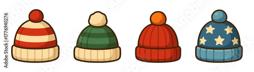 Winter hats cartoon icons ,clothing, cold, christmas, fashion, festive