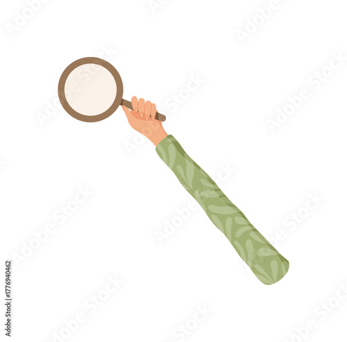 Hand holding blank circle symbol in cartoon graphic style. Circular template for customer feedback, opinion, or review. Isolated communication element for survey, symbol, and satisfaction concepts in