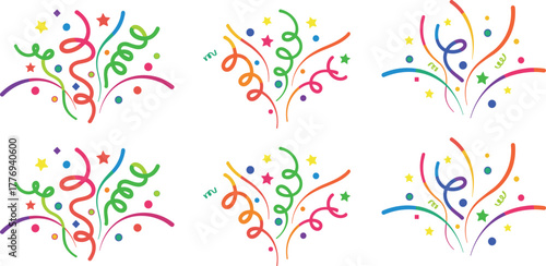 Colorful Confetti and Streamers Explosion Illustration Set for Celebrations and Festive Designs