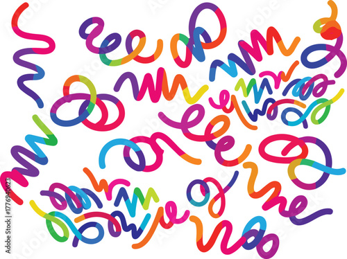 A playful collection of hand-drawn vibrant squiggle and loop patterns, perfect for celebration and creative designs