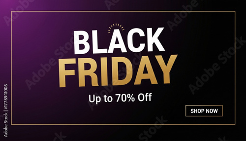 Black friday sale banner with up to 70 off discount offer promotion