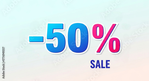 Sale discount promotion banner with minus fifty percent isolated on white background