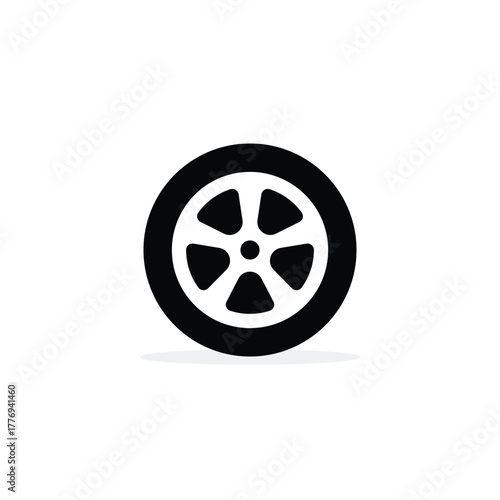 Single black car wheel and tire vector icon with a modern five-spoke rim design