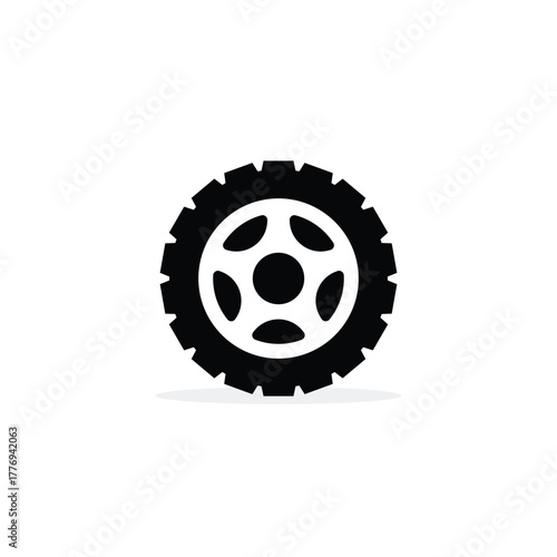 Single black off-road tire icon with rugged tread and five-spoke alloy wheel design