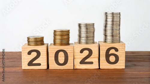 Wallpaper Mural Wealth plan creation business goals finance image of stacked coins on wooden number blocks showing growth and financial planning for new year budgeting and investment strategy Torontodigital.ca