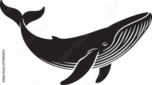 Black silhouette of a blue whale with white details on white background vector