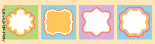 Groovy retro rectangle frame set in colorful y2k style. Wavy shape border with bold outline design forms a modern background. Vibrant graphic for trendy and playful creative use.