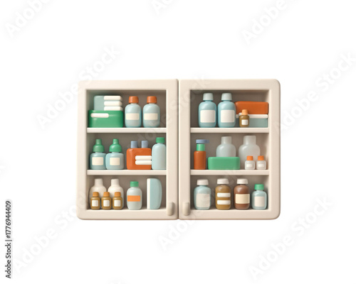 Medicine Cabinet Filled with Assorted Health Products and Pills