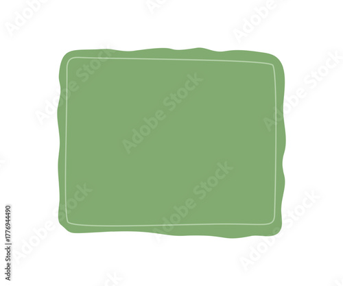 Hand drawn organic green frame with soft wavy border and delicate rectangle outline. Modern squiggle template for text and background, ideal as a creative frame element or card layout.