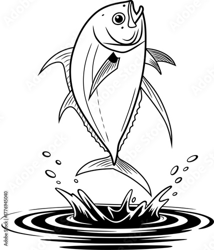 A dynamic illustration of a fish leaping out of the water, showcasing movement and energy. Perfect for fishing designs, logos, or aquatic-themed artwork.