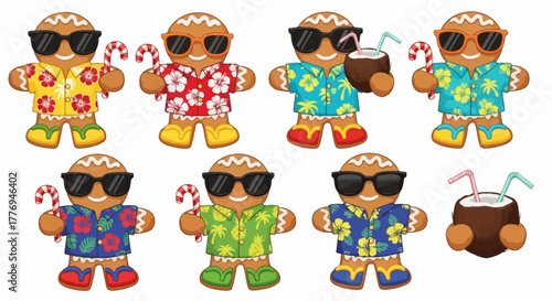 Gingerbread Men in Hawaiian Shirts and Sunglasses Summer Fun and Holiday Charm