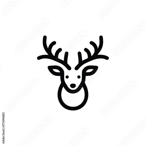 Deer head with antlers linear style