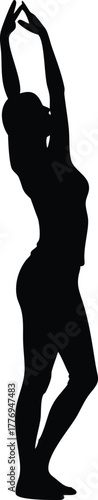 Silhouette of Woman Stretching with Raised Arms 1