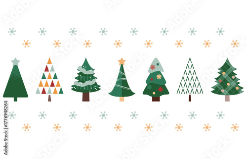 カラフルなクリスマスツリーのイラストセット