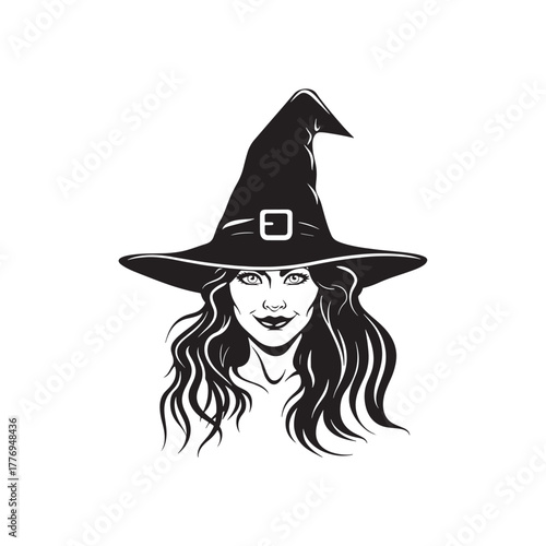 witch in hat silhouette vector illustration 
