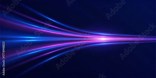 Abstract glowing light streaks in vibrant blue and purple hues emanating from a central point creating a sense of speed and energy isolated on transparent background