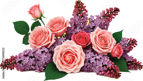 bunch of roses. .The image presents a vibrant floral arrangement featuring pink roses in a spectrum of shades, from soft pastel pink to a deeper rose hue. This variety in color adds dept