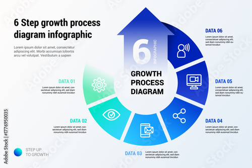 6 Step growth process diagram infographic presentation template
