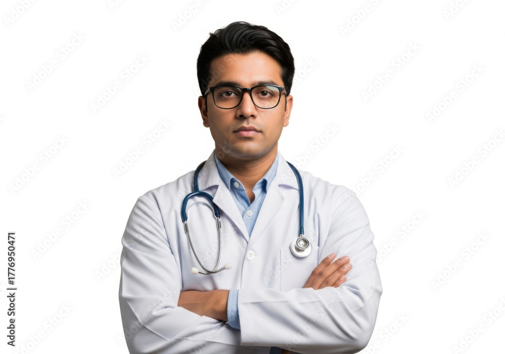 Fototapeta premium Doctor wearing glasses and stethoscope isolated on transparent background