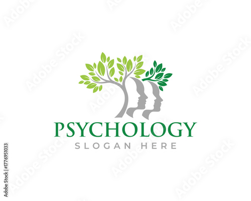 Psychology tree logo with human faces, isolated on white background