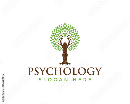 Psychology logo with human figure as a tree, isolated on white background