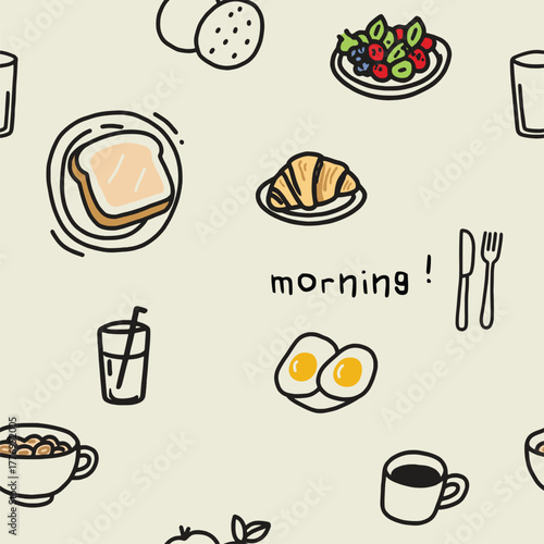 Cute Breakfast Doodle Seamless Pattern for  Food online Products 