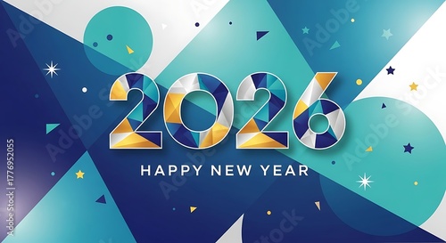 Colorful 2026 happy new year celebration with geometric background