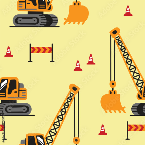 Excavator Construction Seamless Pattern for Kids Products 