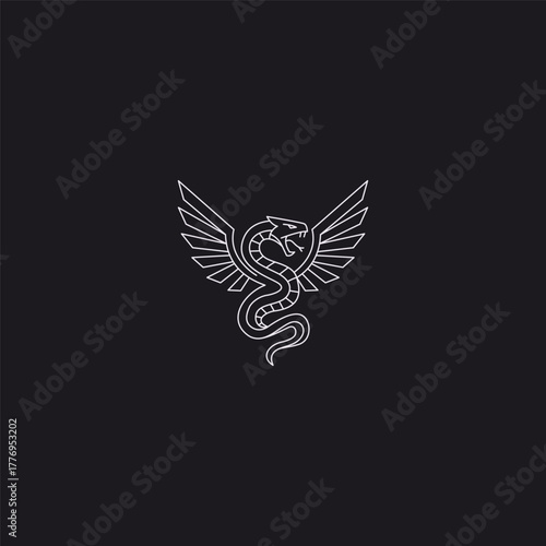 Wing and serpent line art wisdom and grace intertwined logo design.