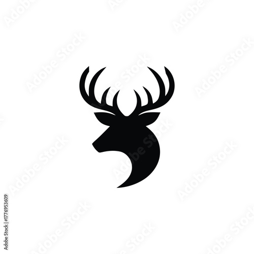 Deer head with antlers black silhouette