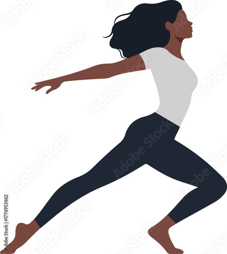 Woman Dancing With Light Grey Top And Navy Leggings Isolated