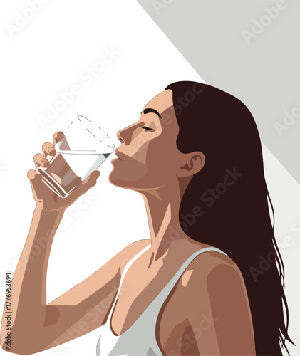 Woman Drinking Water Sunlight
