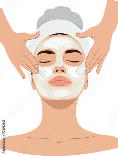 Woman Face Spa Treatment Applying Cream Mask With Gentle Hands