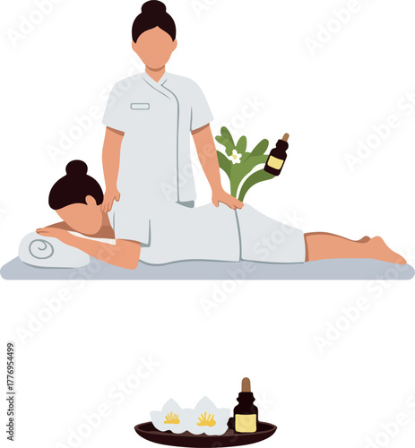 Woman Receiving Massage Therapy From Professional In White Uniform Isolated