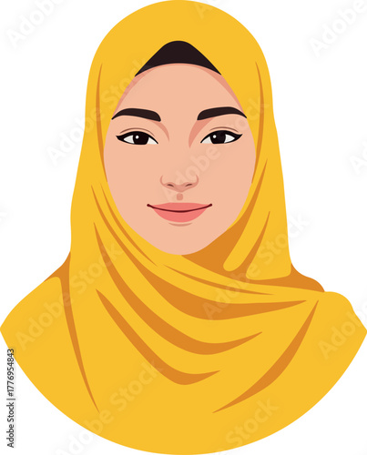 Woman Wearing Yellow Hijab Minimalist Vector Illustration