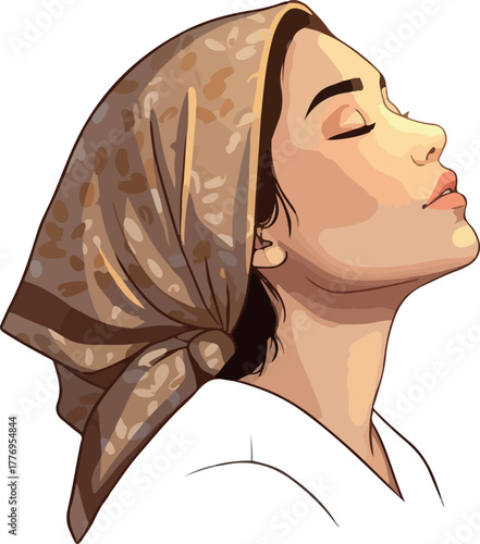 Woman Wearing Headscarf Enjoying Sunlight Soft Warm Lighting