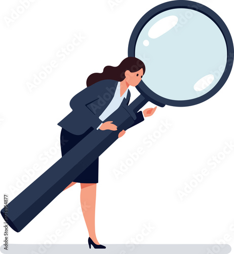 Woman With Magnifying Glass Searching Flat Illustration