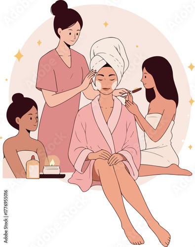 Women Spa Day Relaxing Facial Skincare Treatment Pastel Colors