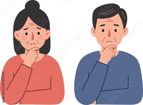 Worried Elderly Couple Thinking Pondering Deeply Pensive Mood Light Colors