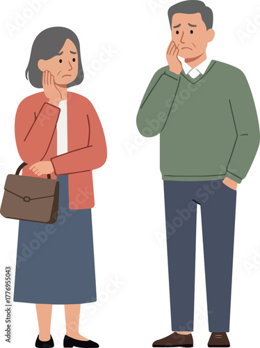 Worried Elderly Couple Flat Design Isolated Worrying About Finances