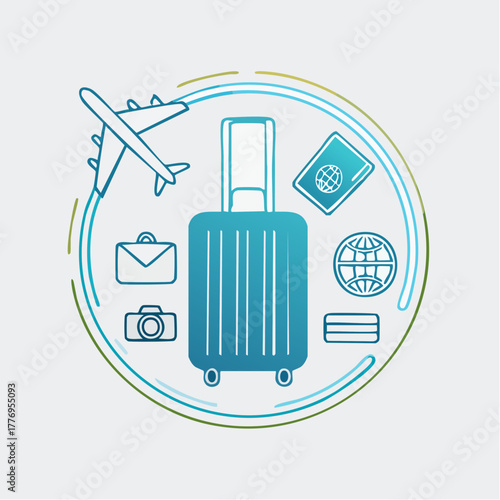 Travel and vacation planning with essential items and transportation for a journey