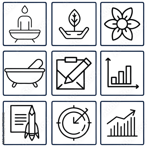 Icons representing wellness growth business and success vector